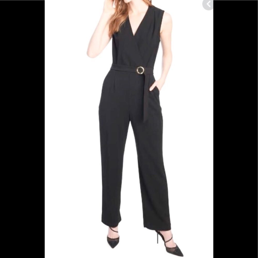 TAHARI Arthur Levine navy belted scuba jumpsuit 4